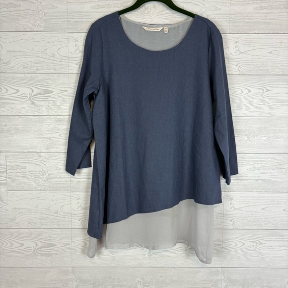 SOFT SURROUNDINGS BLUE LINEN LONG SLEEVE TOP BLOUSE SIZE MEDIUM - Picture 1 of 5